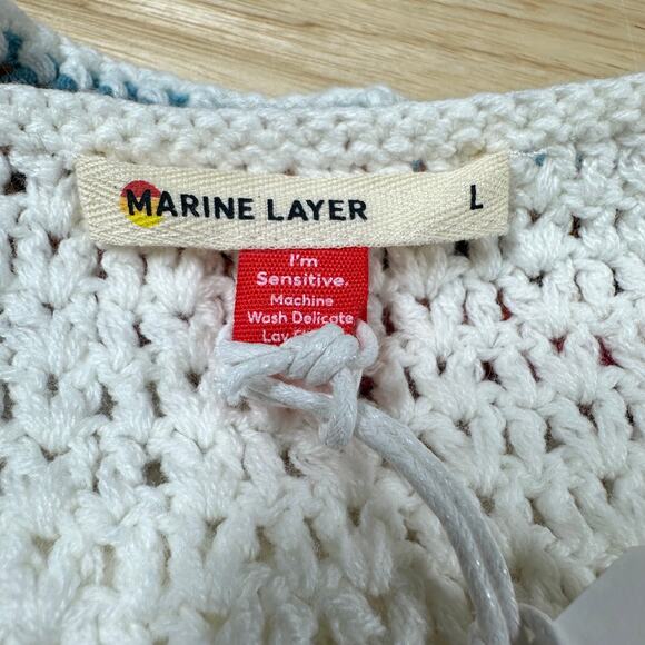 Marine Layer NWT Caro Cropped Crochet Tank Size L Square Neck Colorful Trim - Picture 4 of 10